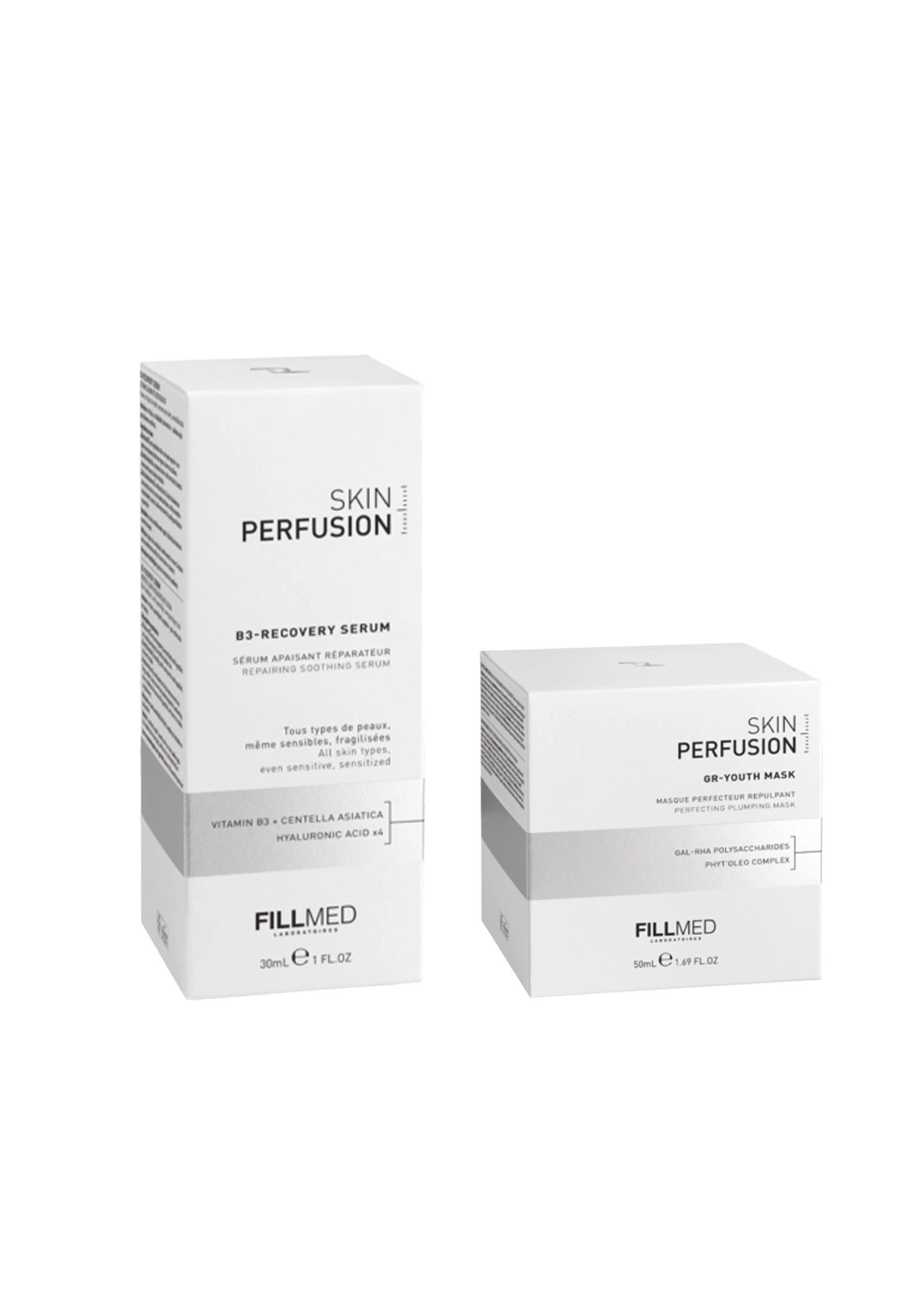 Cajas de B3-RECOVERY SERUM 30ML y GR-YOUTH MASK 50ML