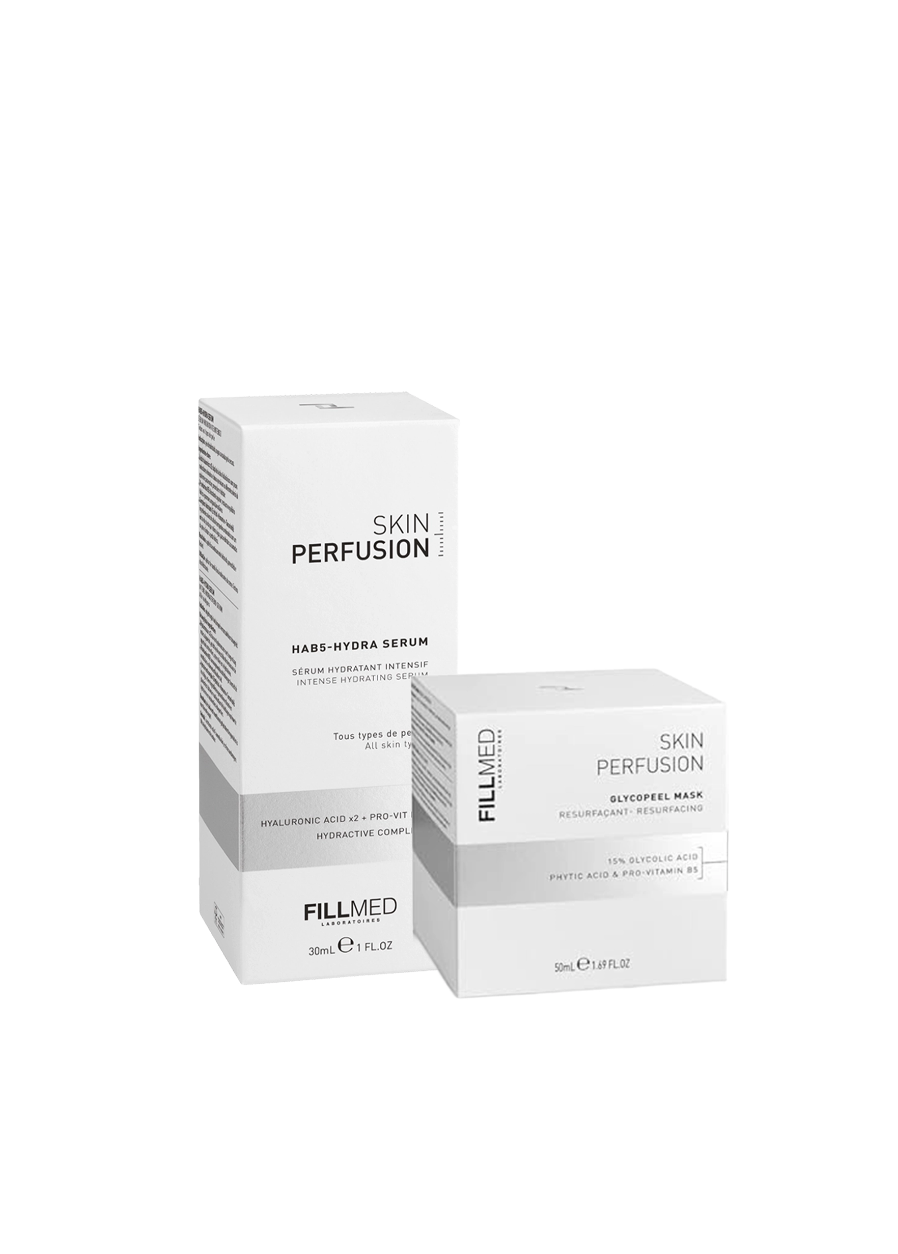 Cajas de HAB5-HYDRA SERUM 30ML y GLYCOPEEL MASK 6% 50ML